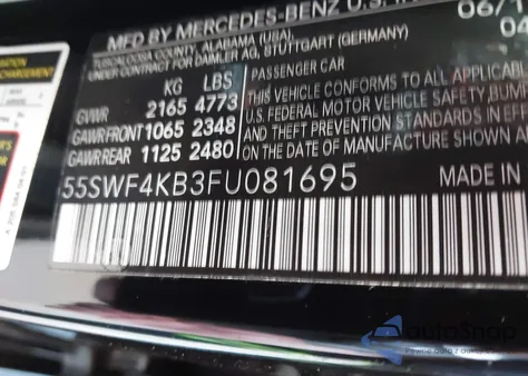 2015 Mercedes-Benz C 300 4Matic/Luxury 4Matic/Sport 4Matic z USA, uszkodzony, nr VIN 55SWF4KB3FU081695